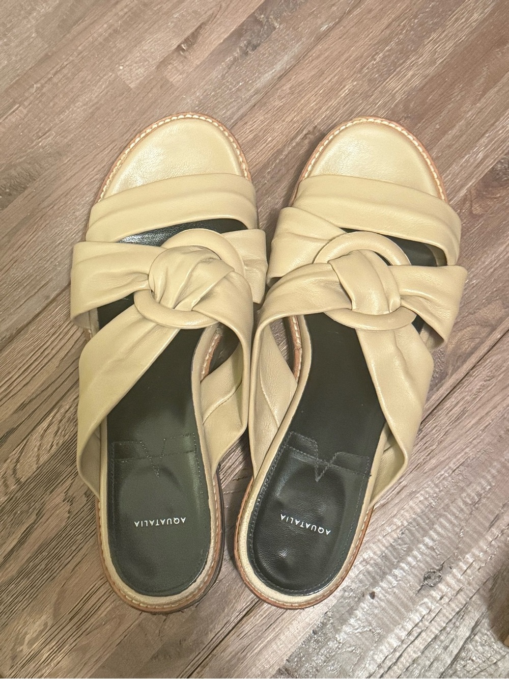 Aquatalia Beige Knotted Leather Slide Mules